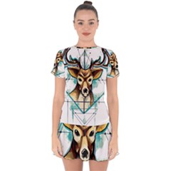 Deer-unicorn-tattoo-drawing-vector-watercolor Drop Hem Mini Chiffon Dress by Jancukart