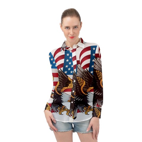 American-eagle- Clip-art Long Sleeve Chiffon Shirt by Jancukart