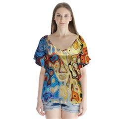 Colorful Structure V-neck Flutter Sleeve Top by artworkshop