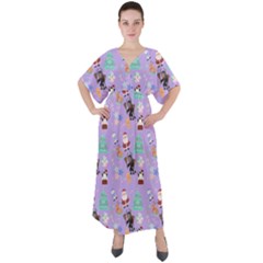 Purple Krampus Christmas V-neck Boho Style Maxi Dress by NerdySparkleGoth