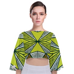 Abstract Pattern Geometric Backgrounds  Tie Back Butterfly Sleeve Chiffon Top by Eskimos