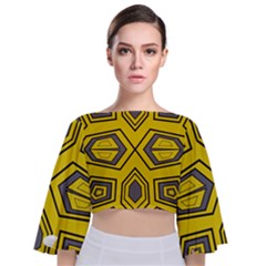 Abstract Pattern Geometric Backgrounds Tie Back Butterfly Sleeve Chiffon Top by Eskimos