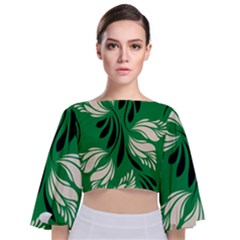 Folk Flowers Print Floral Pattern Ethnic Art Tie Back Butterfly Sleeve Chiffon Top by Eskimos