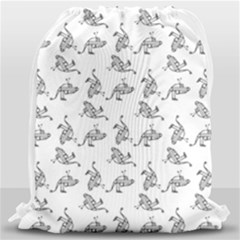 Robot Dog Drawing Motif Pattern Drawstring Bag (large) by dflcprintsclothing