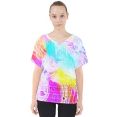 Background-drips-fluid-colorful V-neck Dolman Drape Top by Jancukart