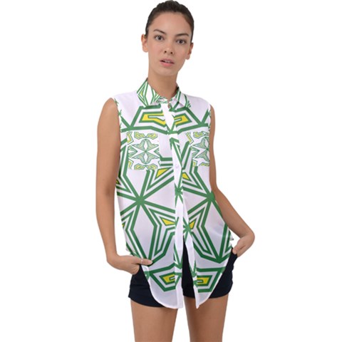 Abstract Pattern Geometric Backgrounds Sleeveless Chiffon Button Shirt by Eskimos