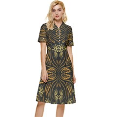 Folk Flowers Print Floral Pattern Ethnic Art Button Top Knee Length Dress by Eskimos