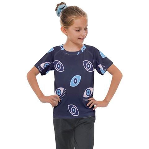 Eyes Evil Eye Blue Pattern Design Kids  Mesh Piece Tee by artworkshop