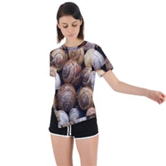 Snail Shells Pattern Arianta Arbustorum Asymmetrical Short Sleeve Sports Tee by artworkshop