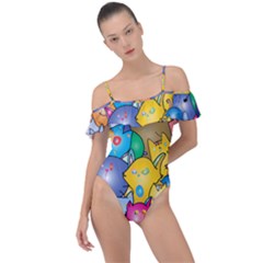 Cats Cartoon Cats Colorfulcats Frill Detail One Piece Swimsuit by Sapixe