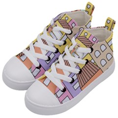 Houses City Architecture Building Kids  Mid-top Canvas Sneakers by Sapixe