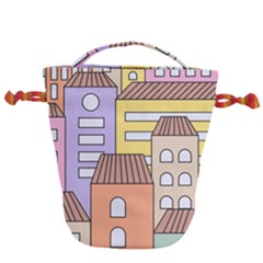 Houses City Architecture Building Drawstring Bucket Bag by Sapixe