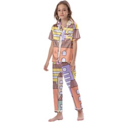 Houses City Architecture Building Kids  Satin Short Sleeve Pajamas Set by Sapixe