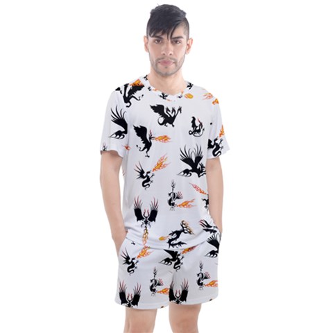 Phoenix Dragon Fire Bird Men s Mesh Tee And Shorts Set by Sapixe