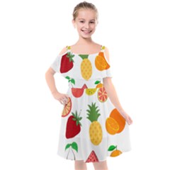 Fruits Cartoon Kids  Cut Out Shoulders Chiffon Dress by Sapixe