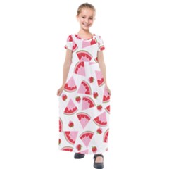 Pink Watermeloon Kids  Short Sleeve Maxi Dress by Sapixe