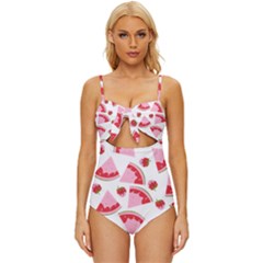 Pink Watermeloon Knot Front One-piece Swimsuit by Sapixe