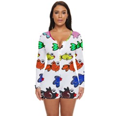 Fish Fishes Marine Life Swimming Water Long Sleeve Boyleg Swimsuit by Sapixe