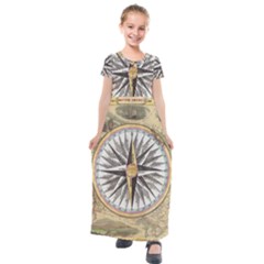 Map Vintage Nautical Collage Kids  Short Sleeve Maxi Dress by Sapixe