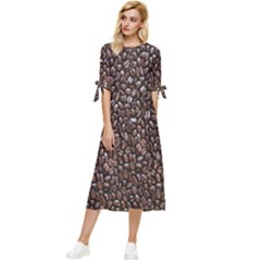 Coffee-beans Bow Sleeve Chiffon Midi Dress by nateshop
