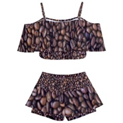 Coffee Beans Food Texture Kids  Off Shoulder Skirt Bikini by artworkshop