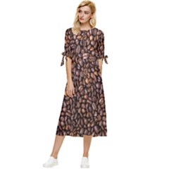 Coffee Beans Food Texture Bow Sleeve Chiffon Midi Dress by artworkshop
