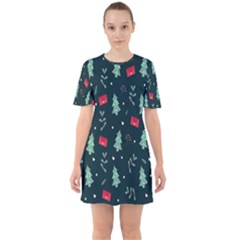 Christmas Pattern Design Sixties Short Sleeve Mini Dress by artworkshop