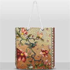 Flower Cubism Mosaic Vintage Full Print Rope Handle Tote (large) by Jancukart