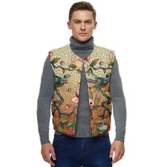 Flower Cubism Mosaic Vintage Men s Short Button Up Puffer Vest	 by Jancukart