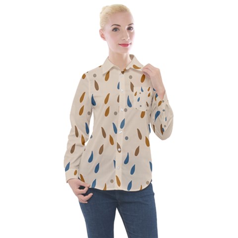 Raindrops Water Drops Pattern Women s Long Sleeve Pocket Shirt by Amaryn4rt