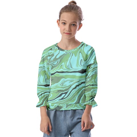 Waves Marbled Abstract Background Kids  Cuff Sleeve Top by Amaryn4rt