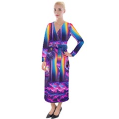 Purple Drawing Digital Art Velvet Maxi Wrap Dress by Amaryn4rt