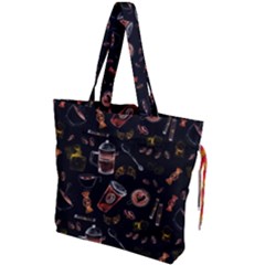 Coffee Watercolor Background Drawstring Tote Bag by Amaryn4rt