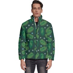 Leaves Snowflake Pattern Holiday Men s Puffer Bubble Jacket Coat by Amaryn4rt