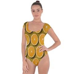 Orange Slices Cross Sections Pattern Short Sleeve Leotard  by artworkshop