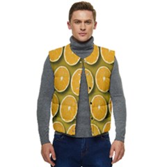 Orange Slices Cross Sections Pattern Men s Short Button Up Puffer Vest	 by artworkshop