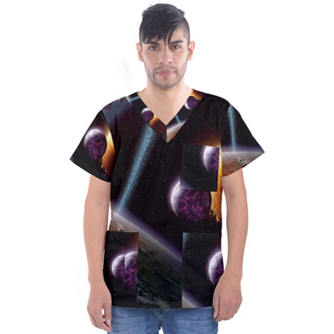 Planets In Space Men s V-neck Scrub Top by Sapixe