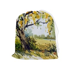 Landscape Painting Meadow Garden Drawstring Pouch (xl) by Wegoenart