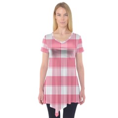 Pink And White Plaids Short Sleeve Tunic  by ConteMonfrey