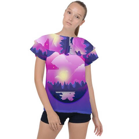 Landscape Illustration Illustrator Ruffle Collar Chiffon Blouse by Wegoenart