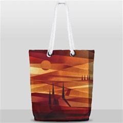 Illustration Golden Tuscany Brown Orange Full Print Rope Handle Tote (small) by Wegoenart