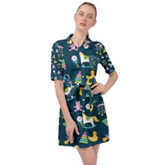 Cute Babies Toys Seamless Pattern Belted Shirt Dress by Vaneshart