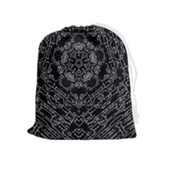 Illustration Black White Rosette Mandala Ornament Wallpaper Drawstring Pouch (xl) by Wegoenart