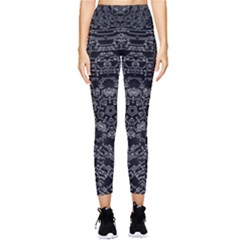 Illustration Black White Rosette Mandala Ornament Wallpaper Pocket Leggings  by Wegoenart