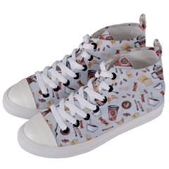 Coffee Coffeemania Caffeine Pattern Women s Mid-top Canvas Sneakers by Wegoenart