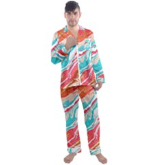 Stone Marble Texturw Pattern Men s Long Sleeve Satin Pajamas Set by Wegoenart