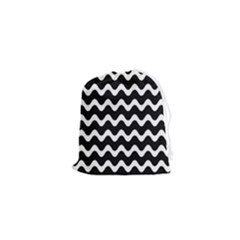 Illustration Black White Wave Pattern Wavy Halftone Drawstring Pouch (xs) by Wegoenart