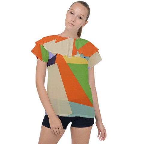 Illustration Colored Paper Abstract Background Ruffle Collar Chiffon Blouse by Wegoenart
