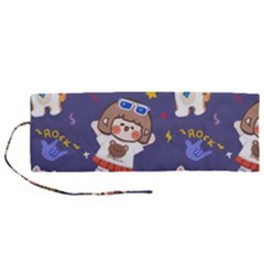 Girl Cartoon Background Pattern Roll Up Canvas Pencil Holder (m) by Sudhe