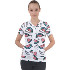 Illustration Watermelon Fruit Sweet Slicee Short Sleeve Zip Up Jacket by Sudhe